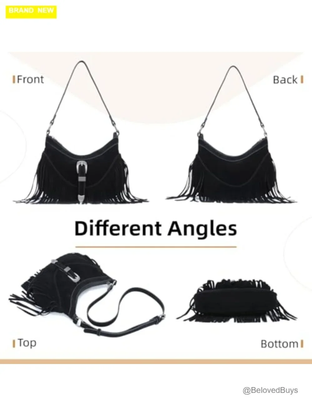 Faux Leather Fringe Hobo Purse with Tassel Detachable Straps